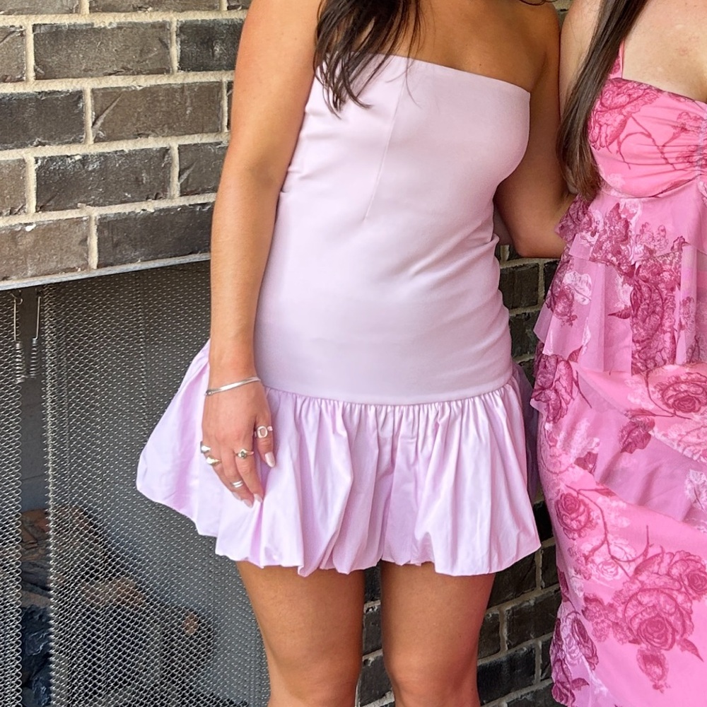 Strapless Light pink Ruffle-Hem Mini Dress